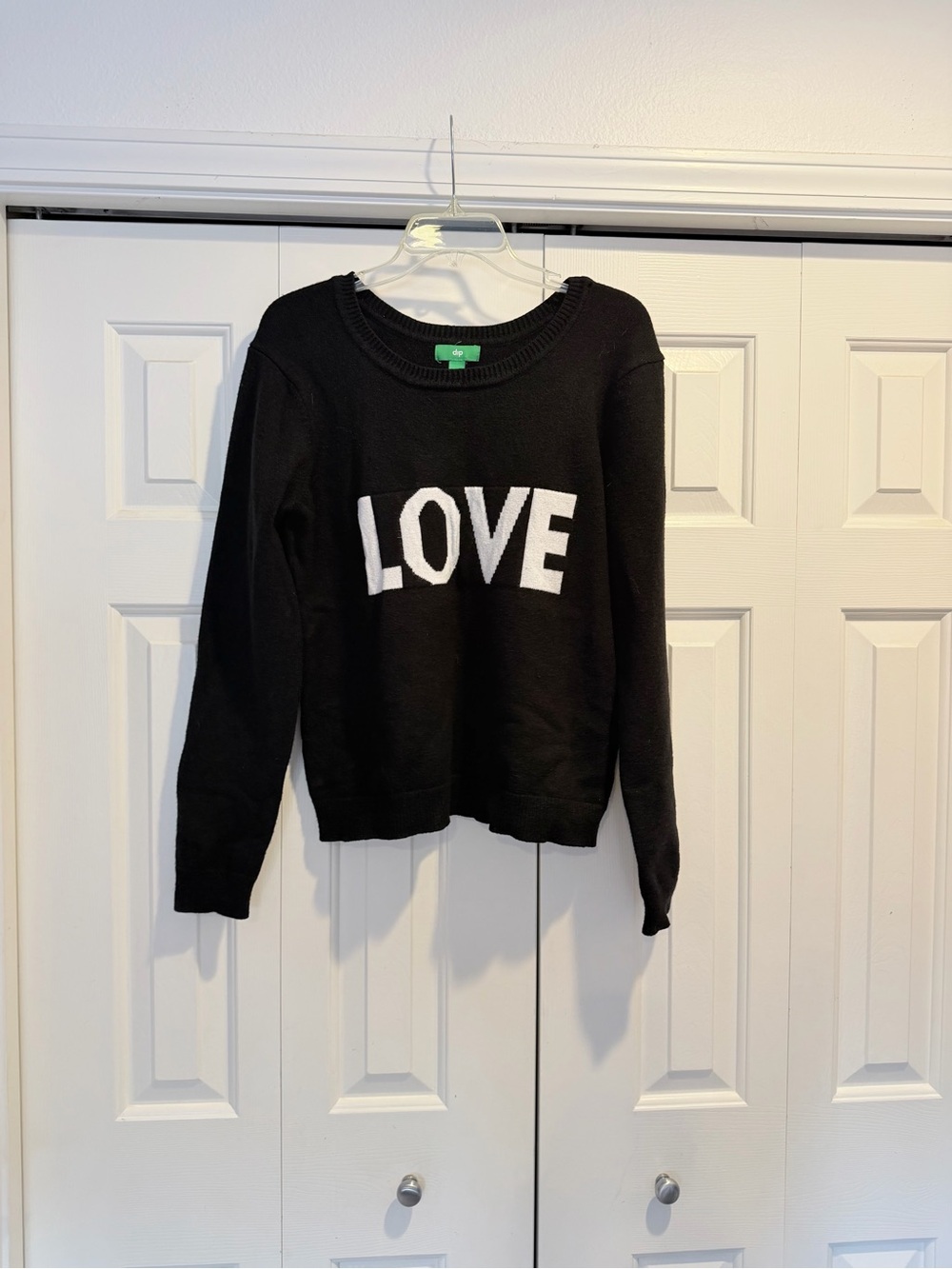Dip Brand Black Knit Crewneck Sweater White Block Letters "LOVE" Size L #0154